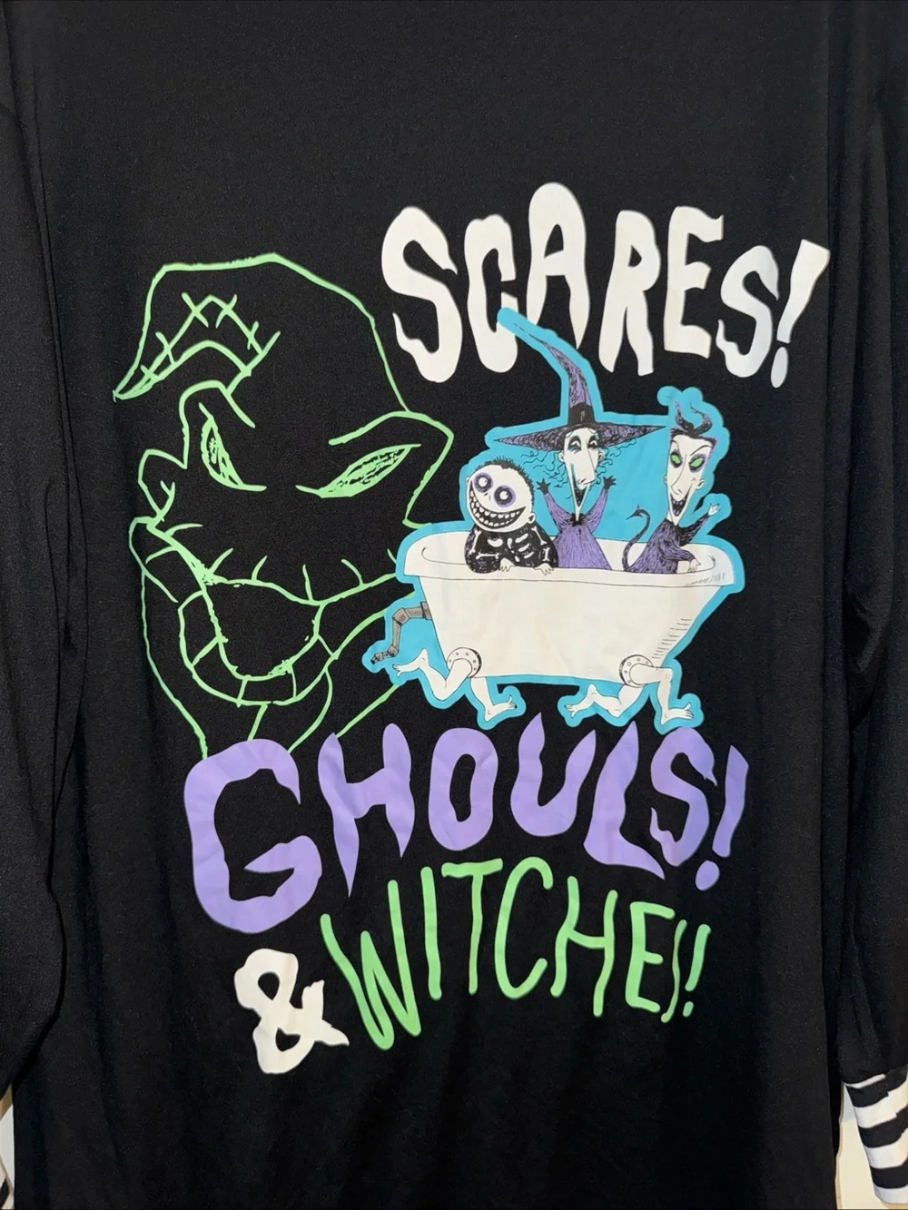 Disney Black Long Sleeve Halloween Graphic Top with Green, Purple & Blue Accents - Picture 3 of 4